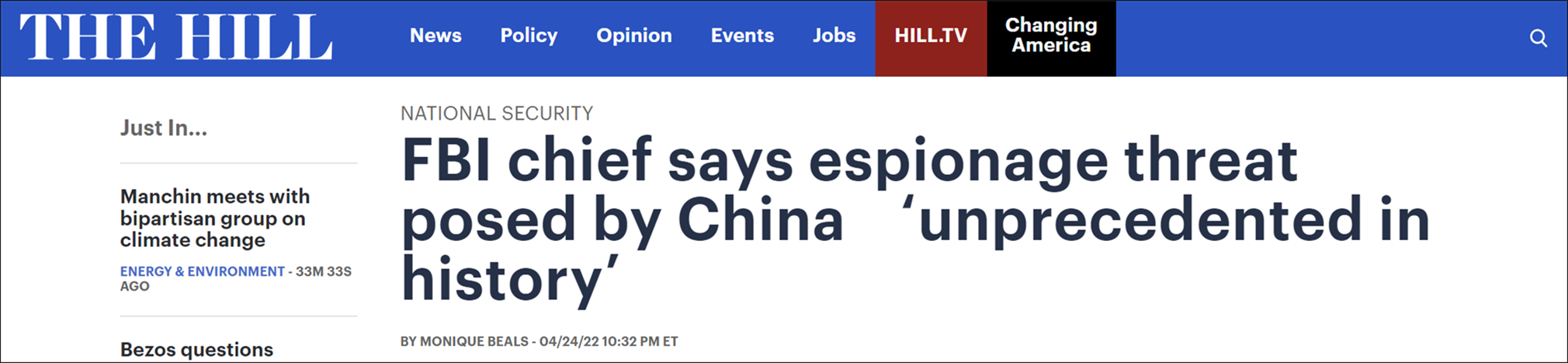 美媒：FBI局长声称中国构成的“间谍威胁”史无前例 (http://www.hsqixing.com/) 军事 第1张