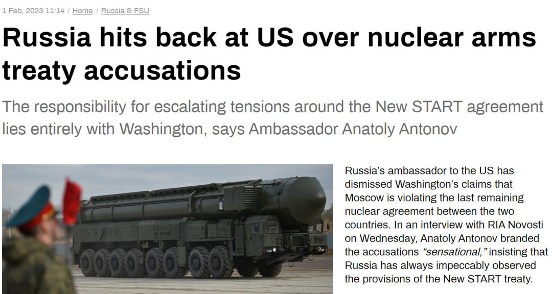 被指责违反美俄间核协议 俄方回击：责任全在美国！